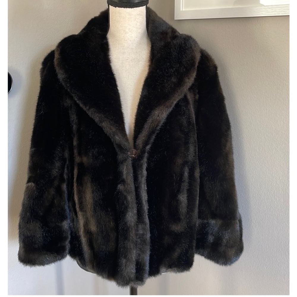 Vintage Tissavel Faux Fur Cape Coat Dark Brown France Simulation One Size